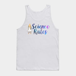 Science Rules with a Space Shuttle Rocket and Galaxies Stars in Deep Blue Space Tank Top